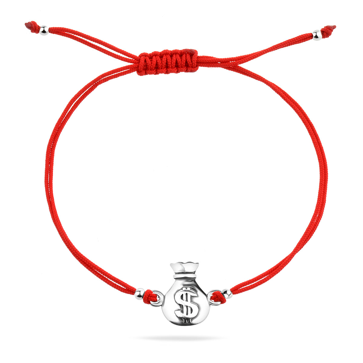 Red String Bracelet with Sterling Silver 925 Money Bag Charm “Good Fortune”