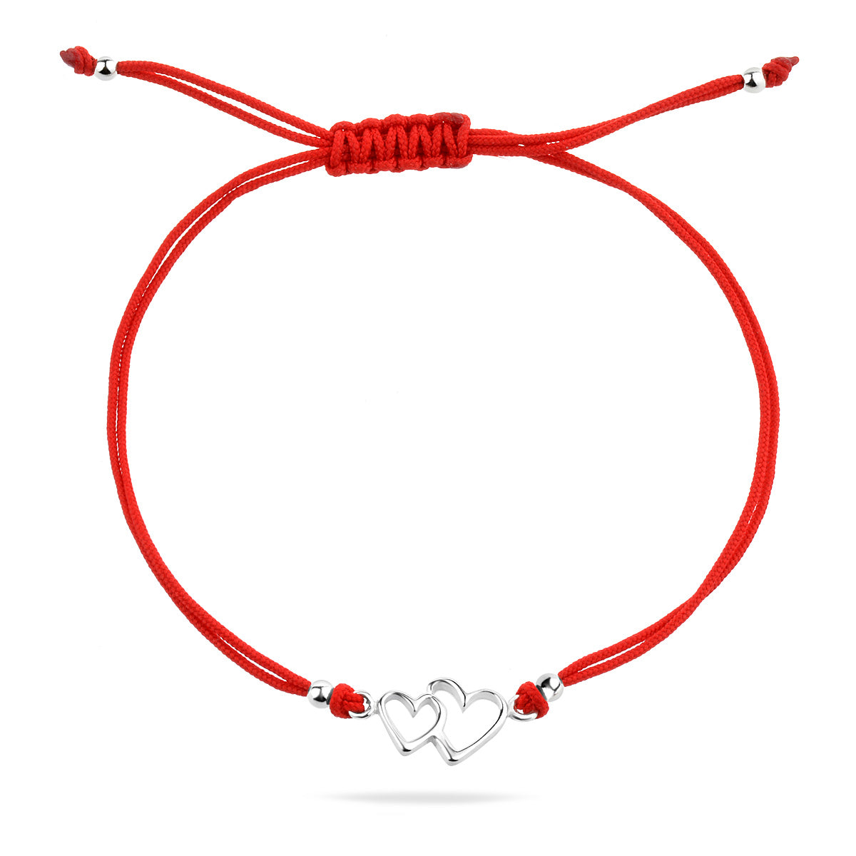 Red String Bracelet with Sterling Silver 925 Hearts Charm “Together”