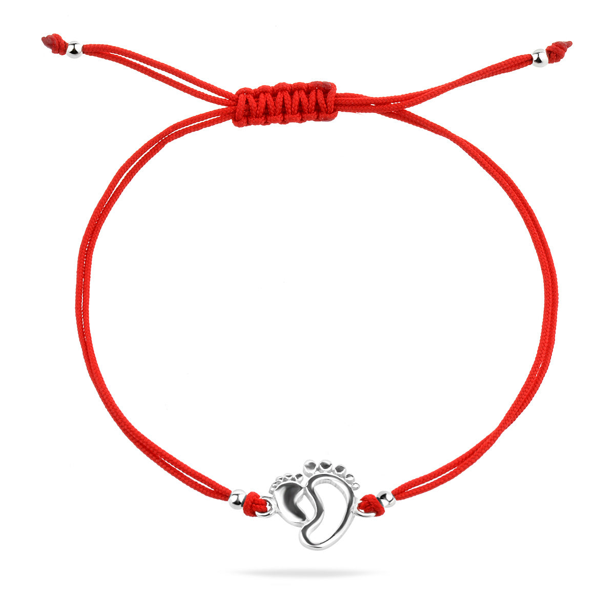 Red String Bracelet with Sterling Silver 925 Baby Feet Charm “First Steps”