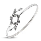 Sterling Silver 925 Bangle Open Bracelet “Leaf Whisper”