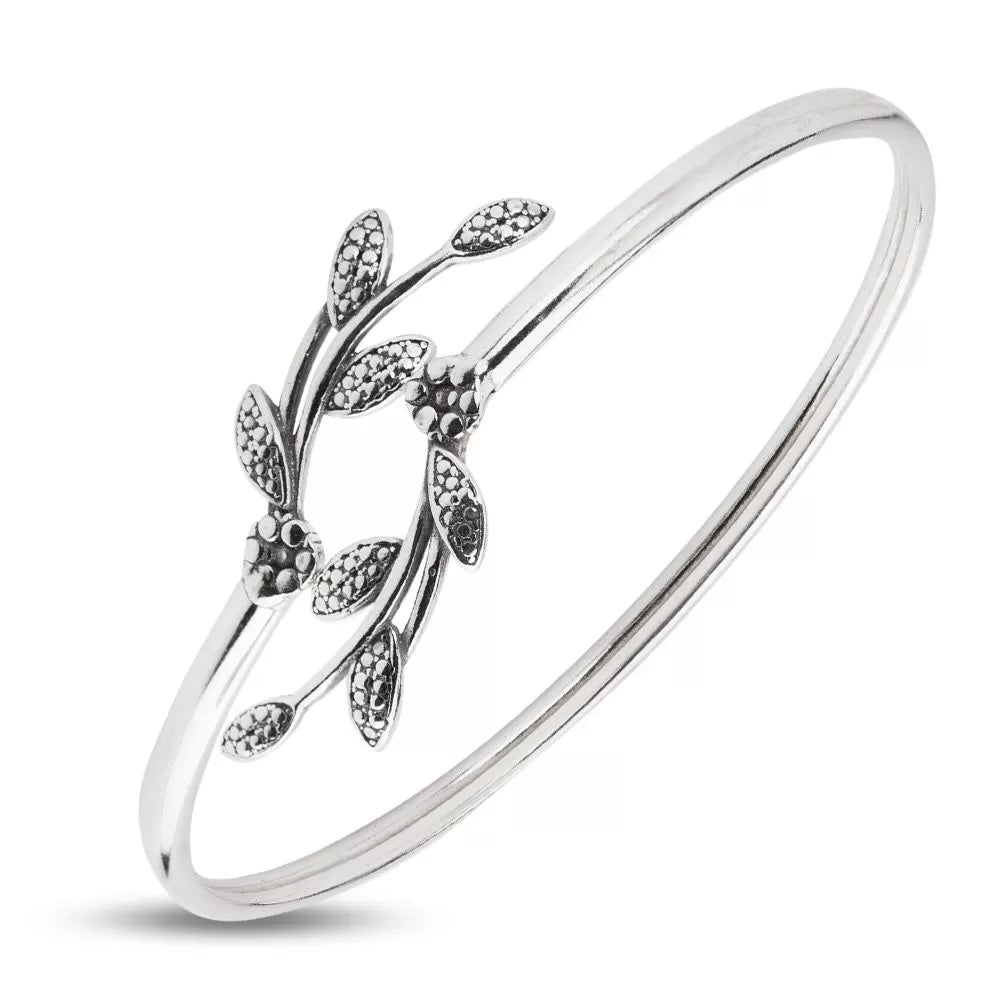 Sterling Silver 925 Bangle Open Bracelet “Leaf Whisper”