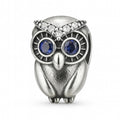Sterling Silver 925 Wise Owl Bracelet Bead Charm “Midnight Eyes”