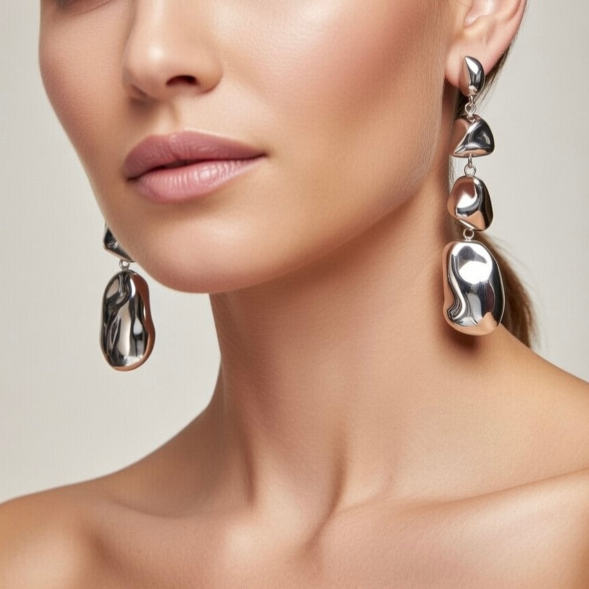 Sterling Silver 925 Dangle Drop Stud Earrings "Alluvial"