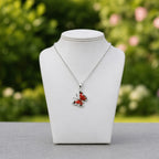 Sterling Silver 925 Red Enamel Butterfly Pendant "Azalea"