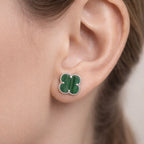 Sterling Silver 925 Green Malachite Clover Stud Earrings “Verdant”