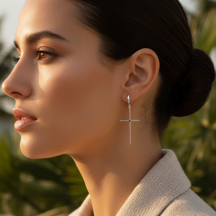 Sterling Silver 925 Cross Dangle Earrings "Vanessa"