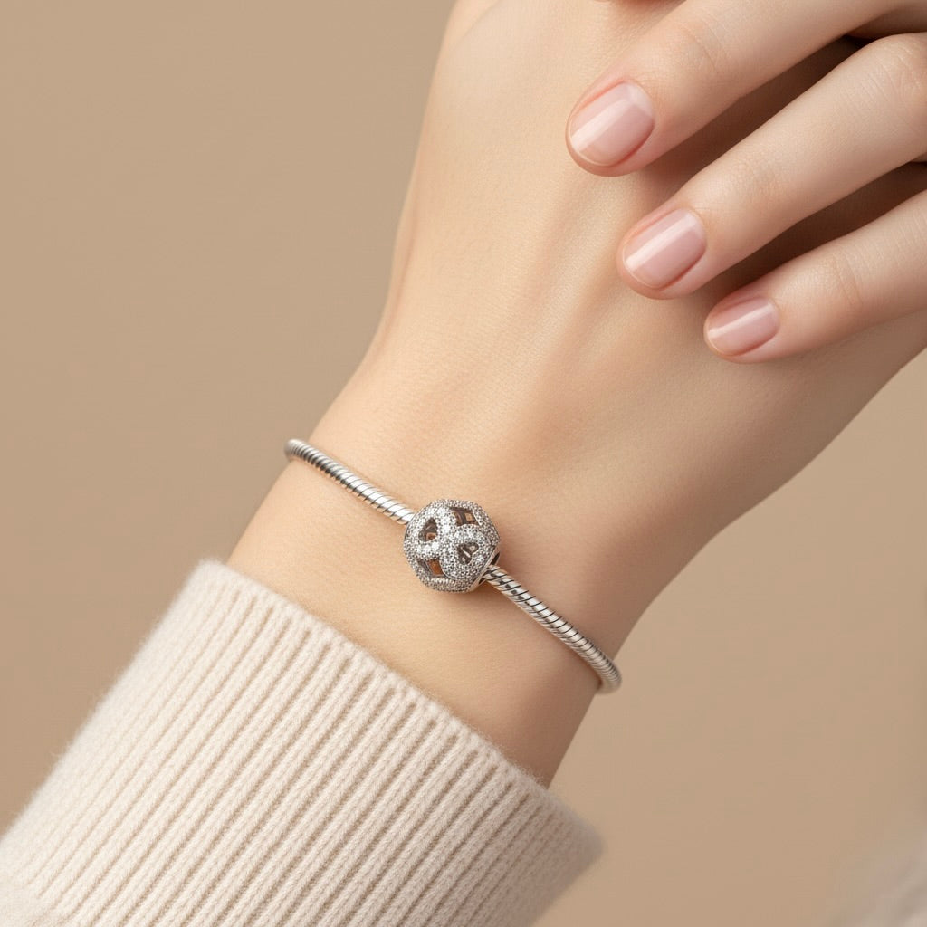 Sterling Silver 925 Sparkling Infinity Bracelet Bead Charm “Endless Shine”