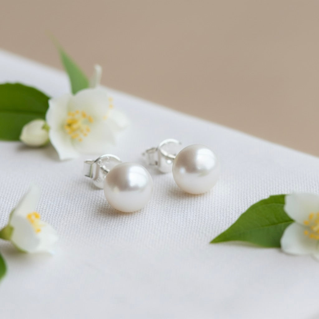 Sterling Silver 925 Pearl Stud 7mm Earrings "Luster"