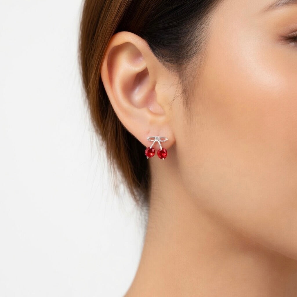 Sterling Silver 925 Cherry Stud Earrings “Sweet Scarlet”