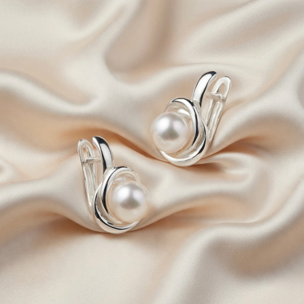 Sterling Silver 925 Freshwater Pearl Earrings “Twisted Grace”