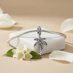 Sterling Silver 925 Palm Tree Bracelet CZ Stones Charm "Summer Breeze"