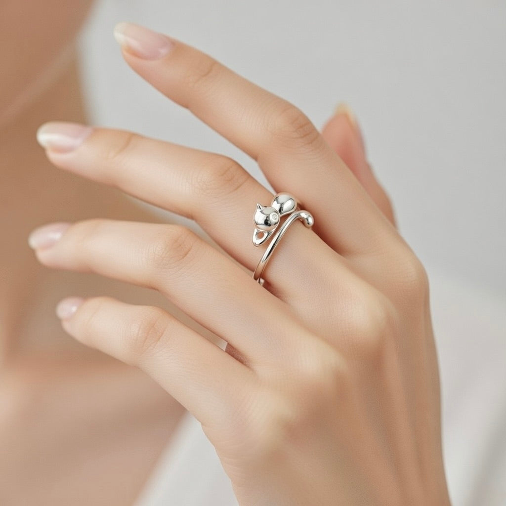 Sterling Silver 925 Cat Tail Wrap Adjustable Ring "Elara"