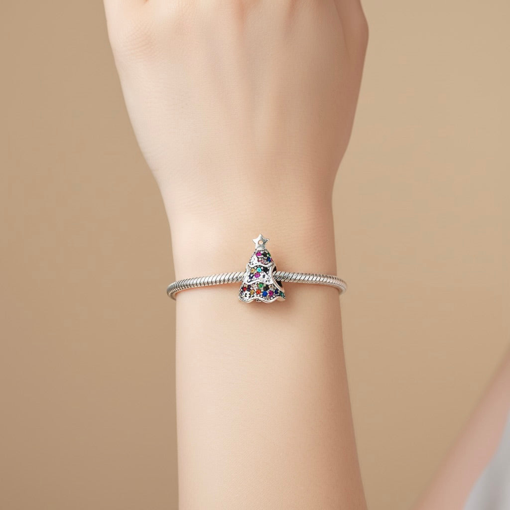 Sterling Silver 925 Colourful Christmas Tree Bracelet Charm “Noel”