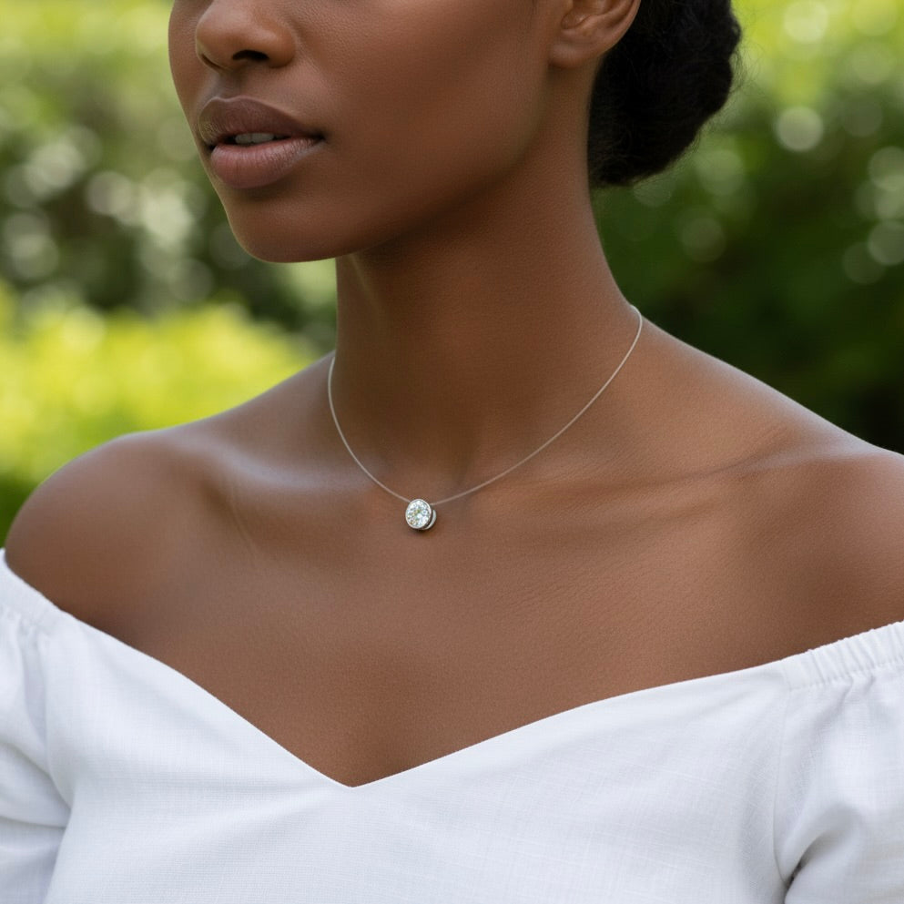 Sterling Silver 925 CZ Solitaire Cord Necklace "Lumière"