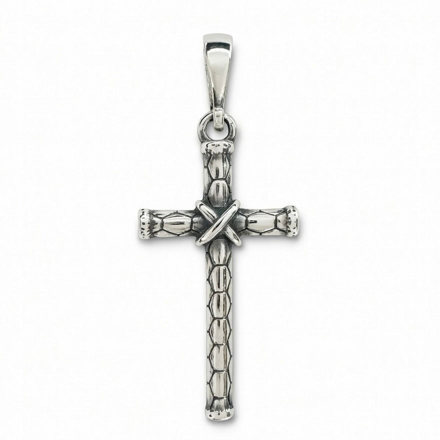 Sterling Silver 925 Textured Cross Pendant "X"