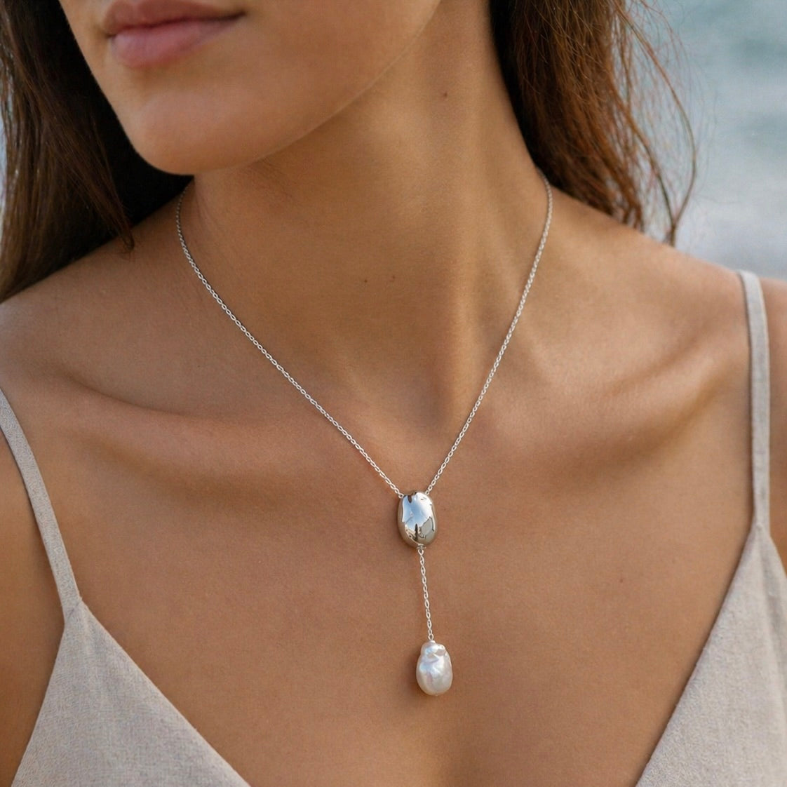 Sterling Silver 925 Pearl Necklace Pendant "Alluvial"