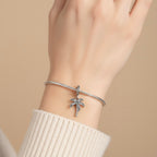 Sterling Silver 925 Palm Tree Bracelet CZ Stones Charm "Summer Breeze"