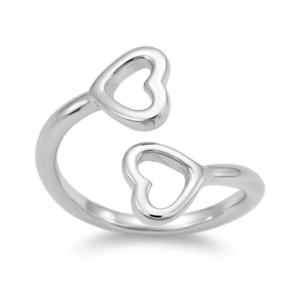 Sterling Silver 925 Double Heart Adjustable Wrap Ring "Amor"