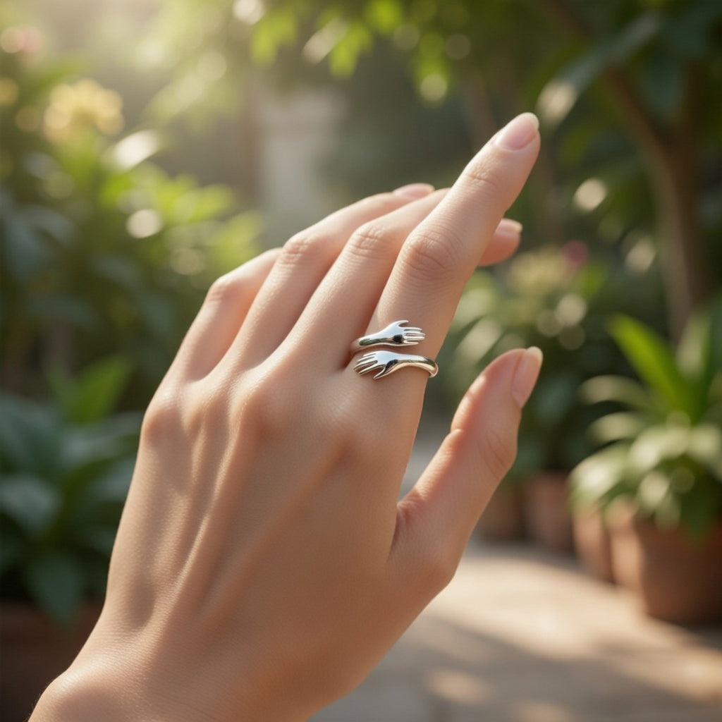Sterling Silver 925 Hug Hands Ring "Soul"
