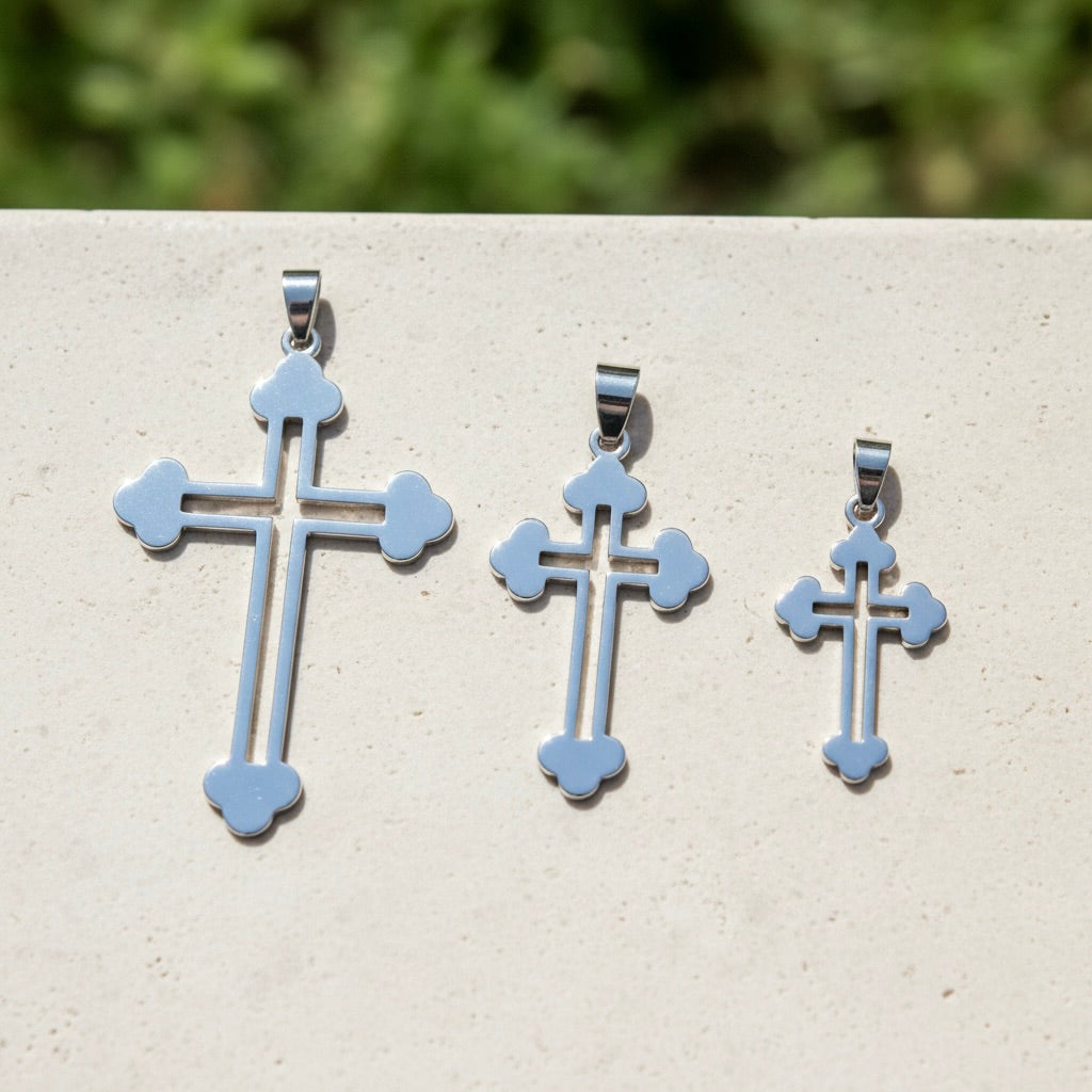 Sterling Silver 925 Trefoil Cross Pendant "Triad"