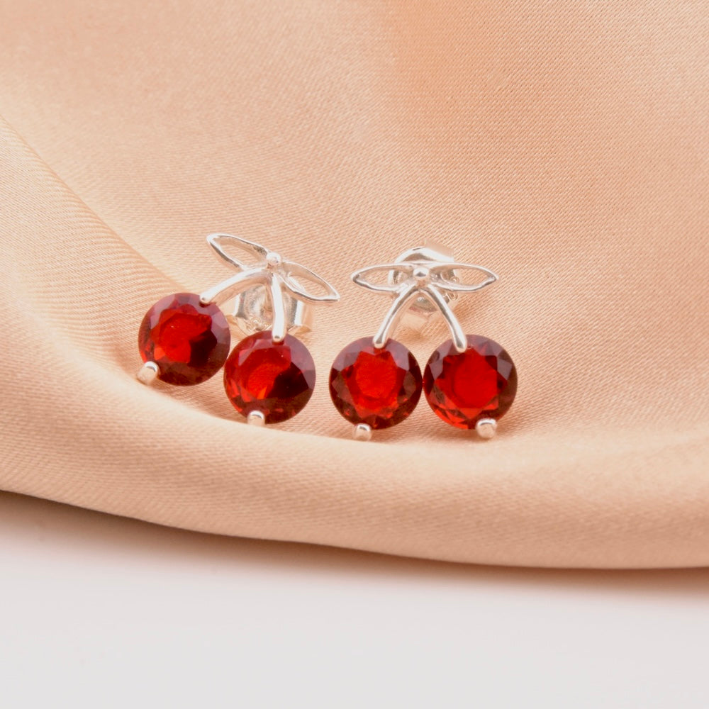 Sterling Silver 925 Cherry Stud Earrings “Sweet Scarlet”