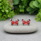 Sterling Silver 925 Red Enamel Butterfly Stud Earrings "Azalea"