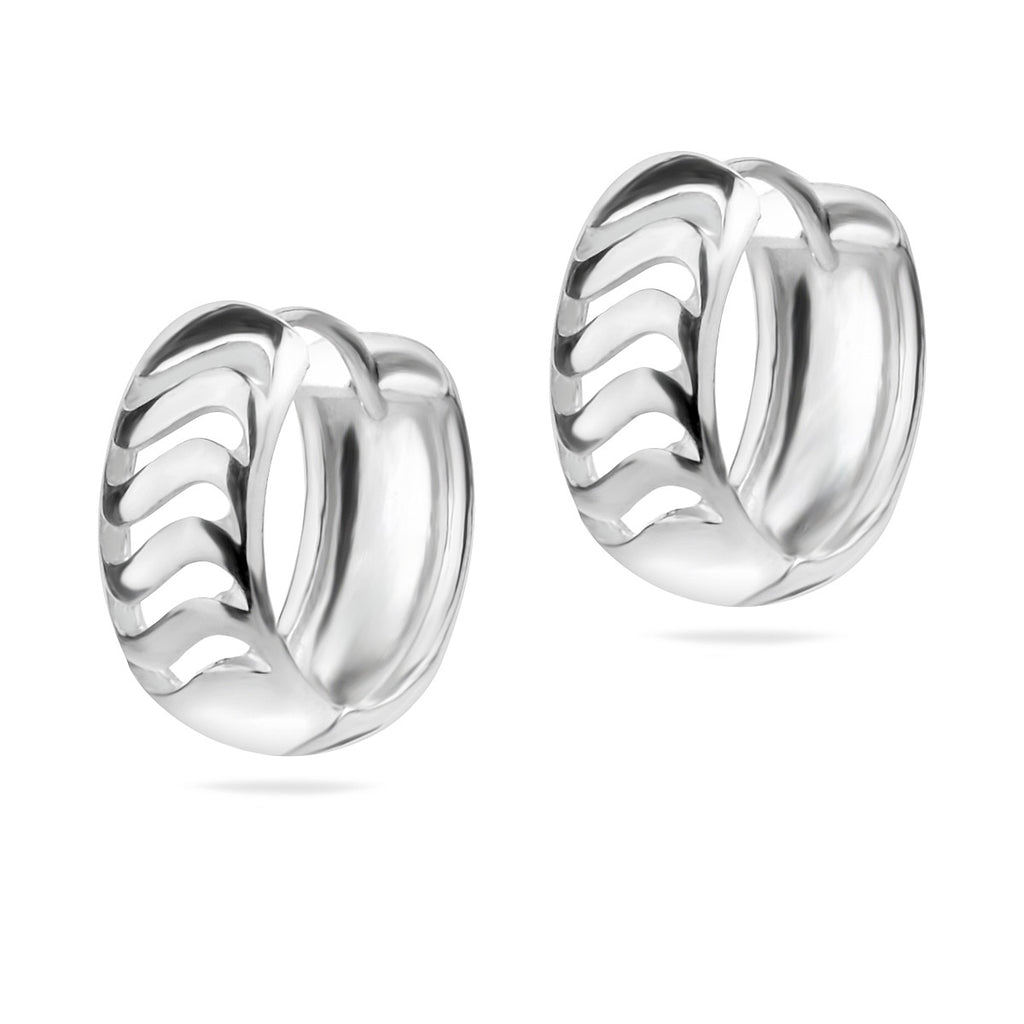 Ohrringe 925er Sterling Silber „Wellenkamm“ Huggie Hoops