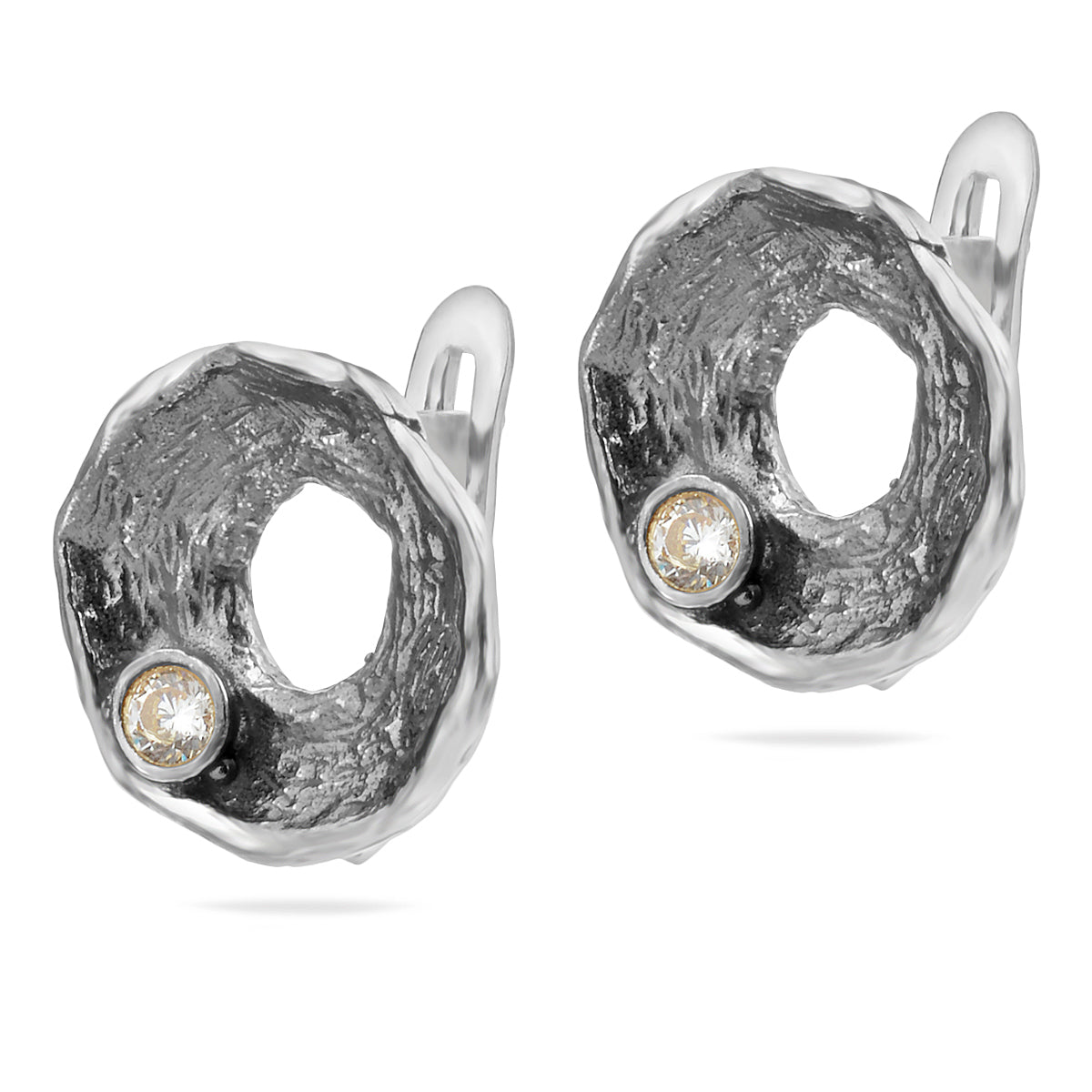 Sterling Silver 925 Oxidised CZ Earrings “Crater Glow”