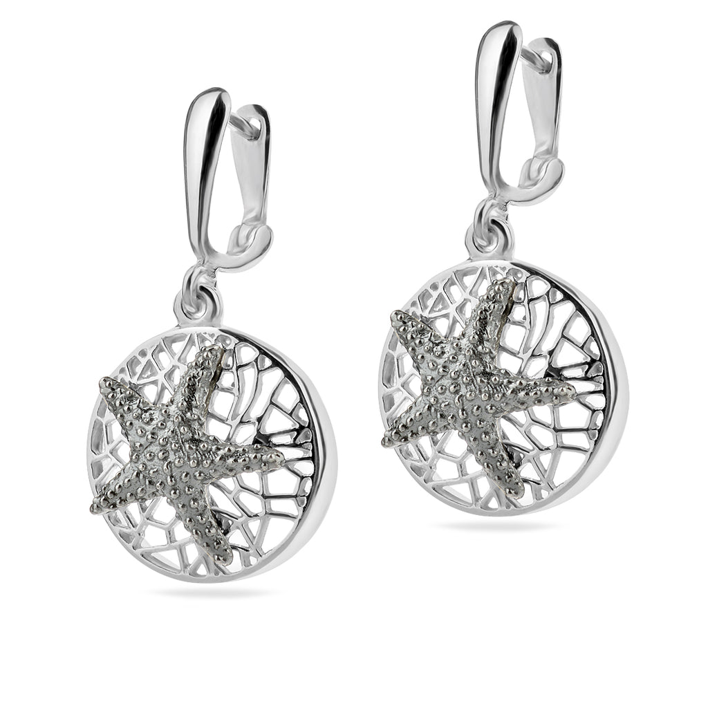 Ohrringe aus Sterlingsilber 925 Seestern, oxidiert, Hänger, „Meeresbrise“