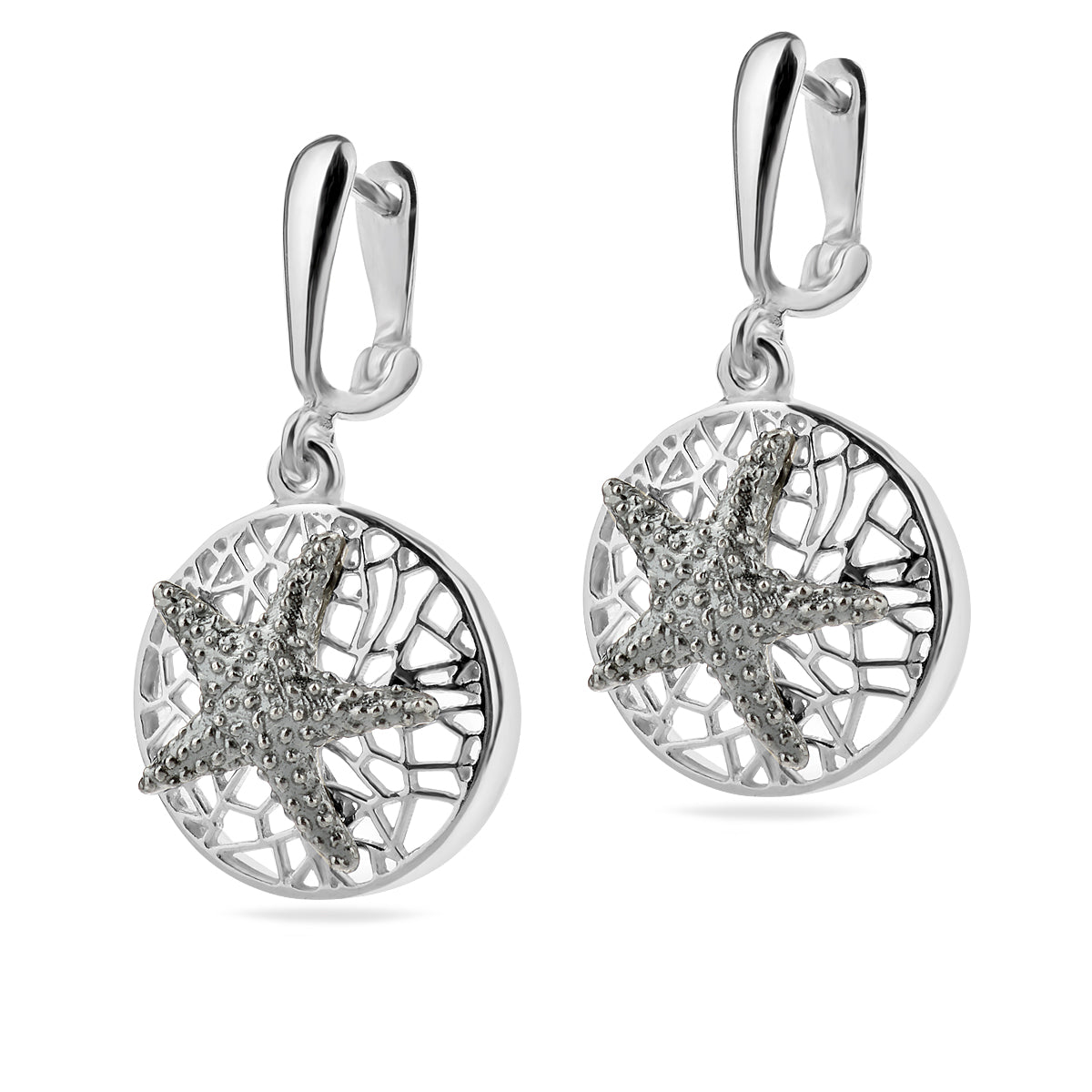 Sterling Silver 925 Starfish Oxidised Dangle Drop Earrings “Sea Breeze”