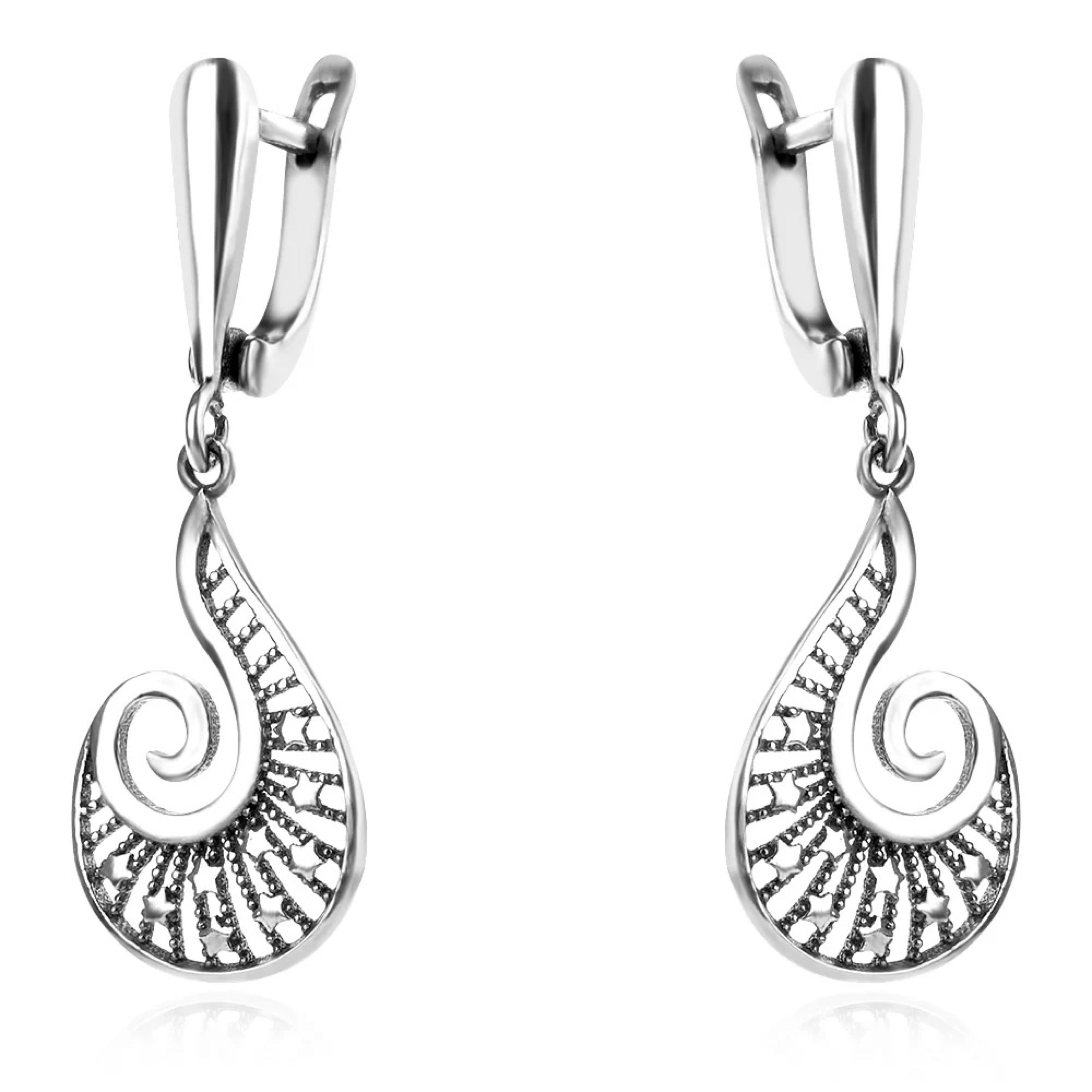 Sterling Silver 925 Dangle Drop Earrings “Starlit Swirl”