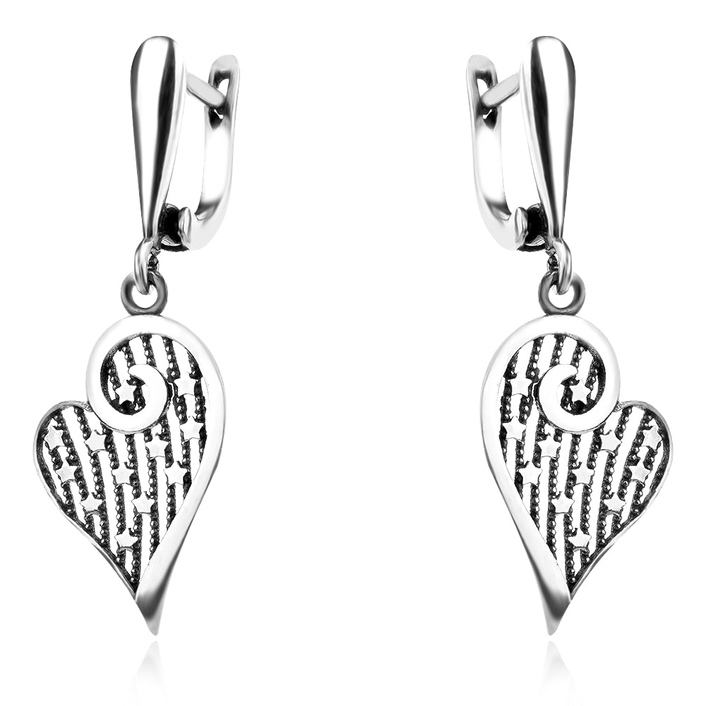 Sterling Silver 925 Heart Drop Earrings “Starlit Love"