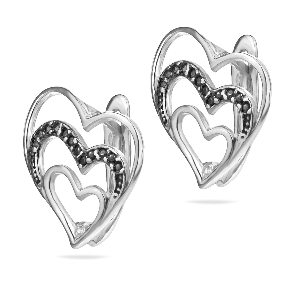 Sterling Silver 925 Triple Heart CZ Earrings "Soul Mate"
