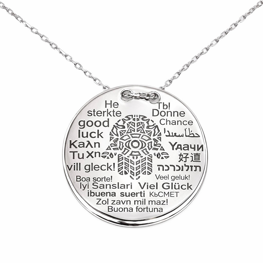 Sterling Silver 925 Multilingual Pendant Necklace "Good Luck"
