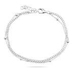 Sterling Silver 925 Double Chain Bracelet with Clear CZ Gemstones “Sparkle Line”
