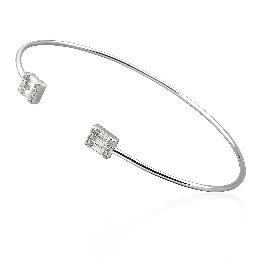 Sterling Silver 925 Open Bangle Bracelet with Sparkling CZ Gemstones “City Lights”