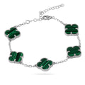 Sterling Silver 925 Green Malachite Four Clover Bracelet “Verdant”