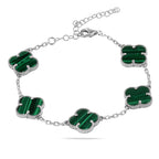 Sterling Silver 925 Green Malachite Four Clover Bracelet “Verdant”