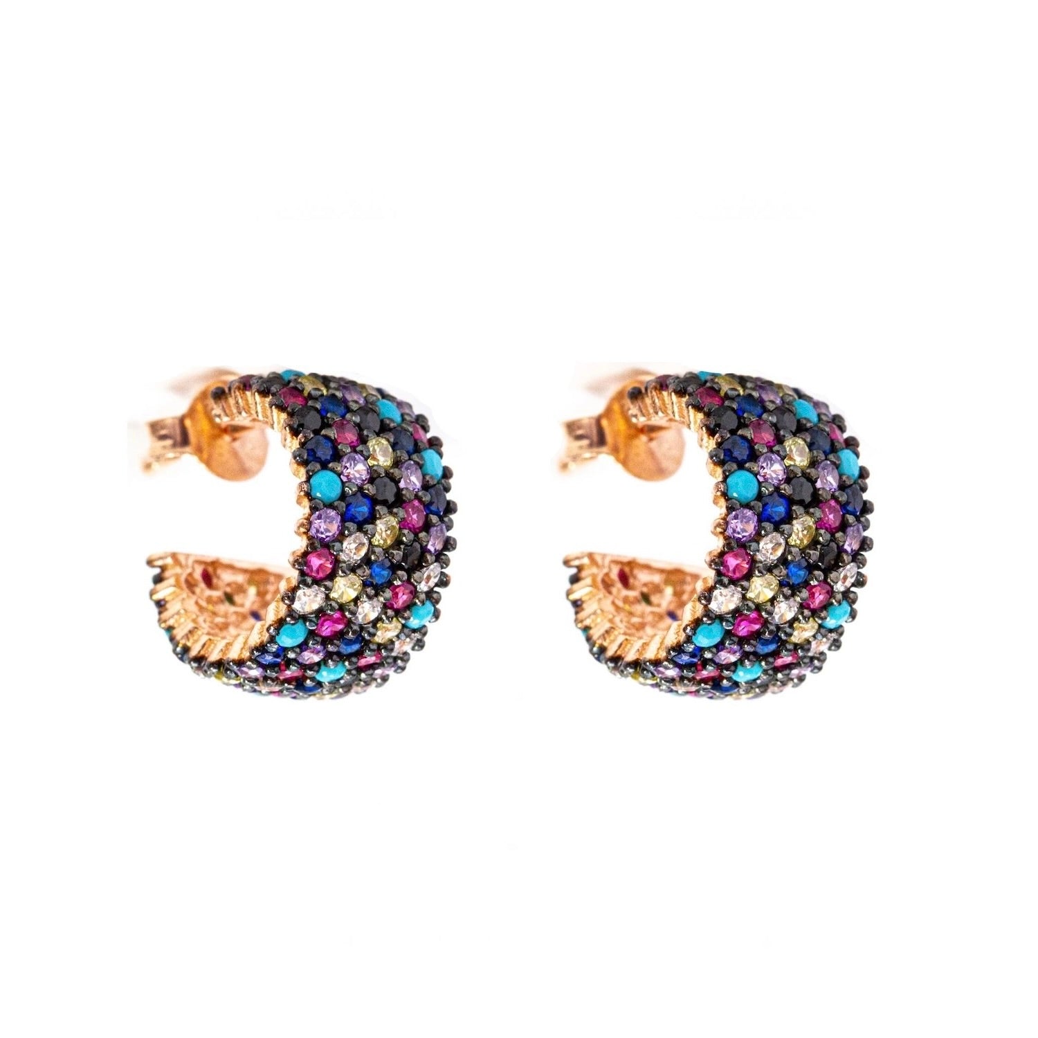 Sterling Silver 925 CZ Rose Gold Plated Stud Earrings "Aura"