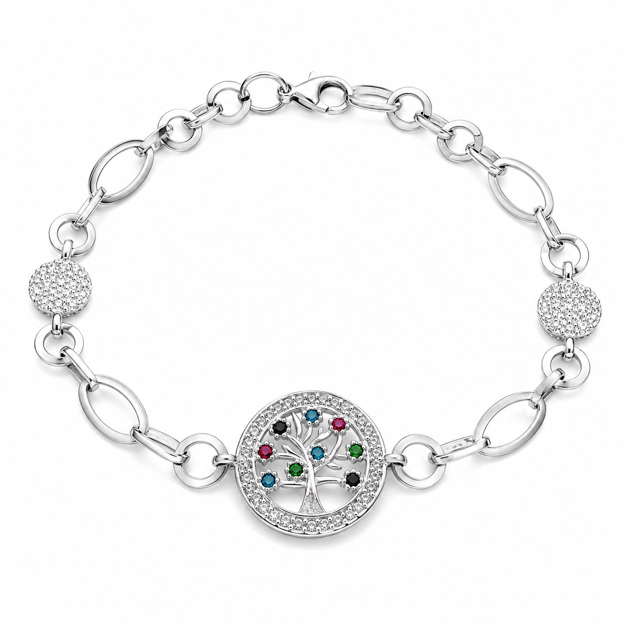 Sterling Silver 925 Tree of Life CZ Charm Chain Bracelet "Genesis"