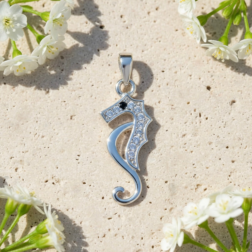 Sterling Silver 925 Seahorse CZ Pendant "Stormy"