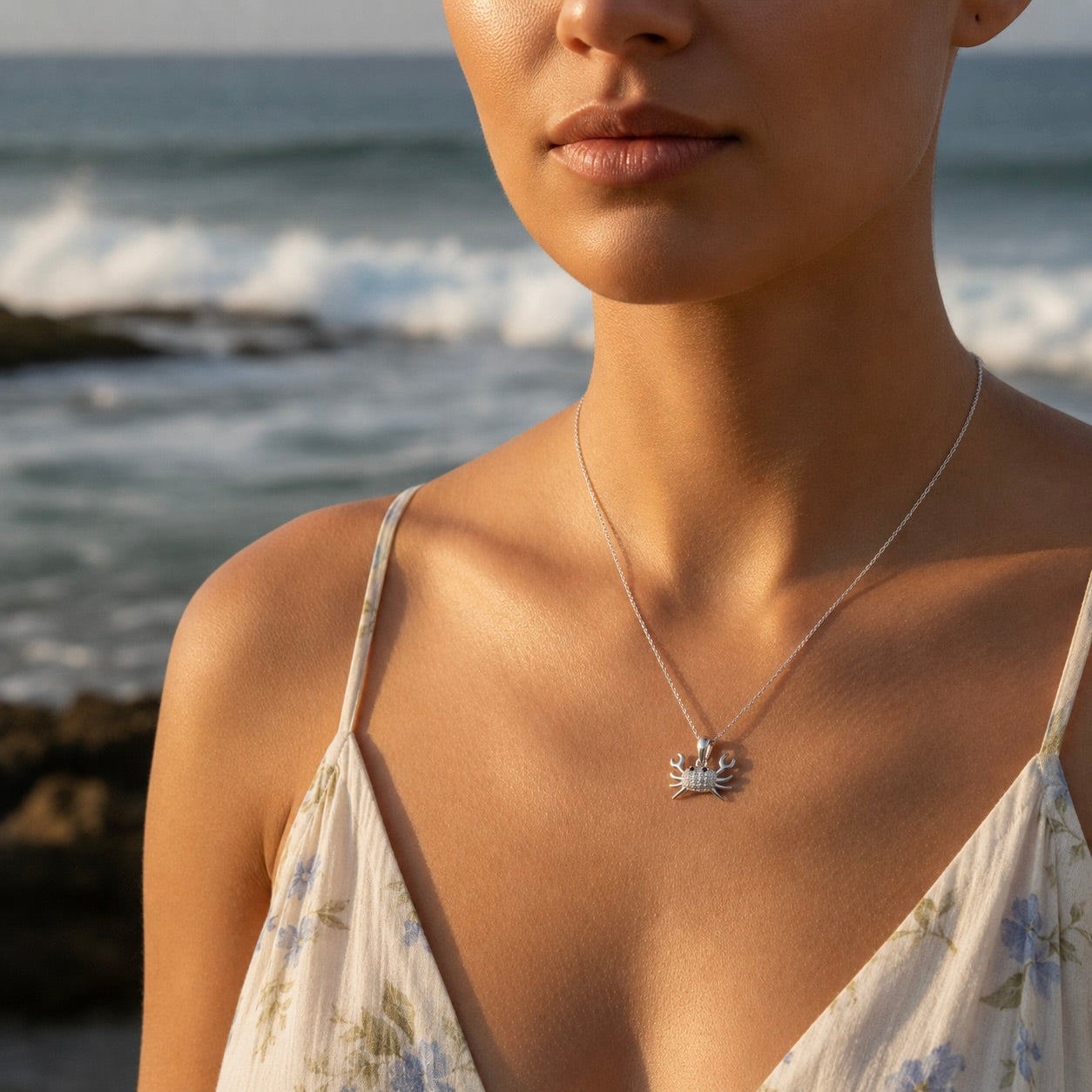 Sterling Silver 925 Crab CZ Pendant "Kani"
