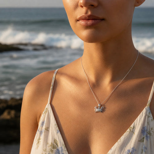 Sterling Silver 925 Crab CZ Pendant "Kani"