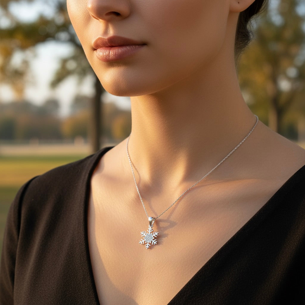 Sterling Silver 925 Snowflake CZ Pendant "Winter"