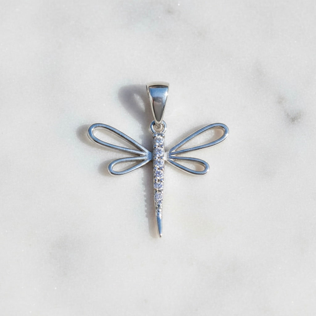 Sterling Silver 925 Dragonfly CZ Pendant "Fey"