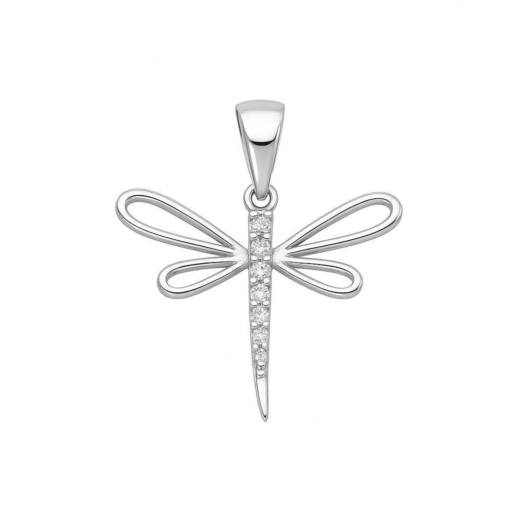 Sterling Silver 925 Dragonfly CZ Pendant "Fey"