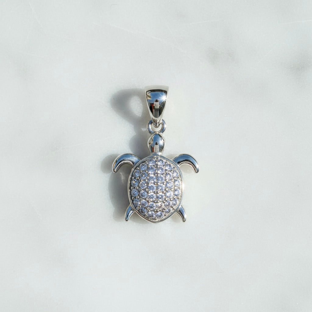 Sterling Silver 925 Sea Turtle CZ Pendant "Myrtle"