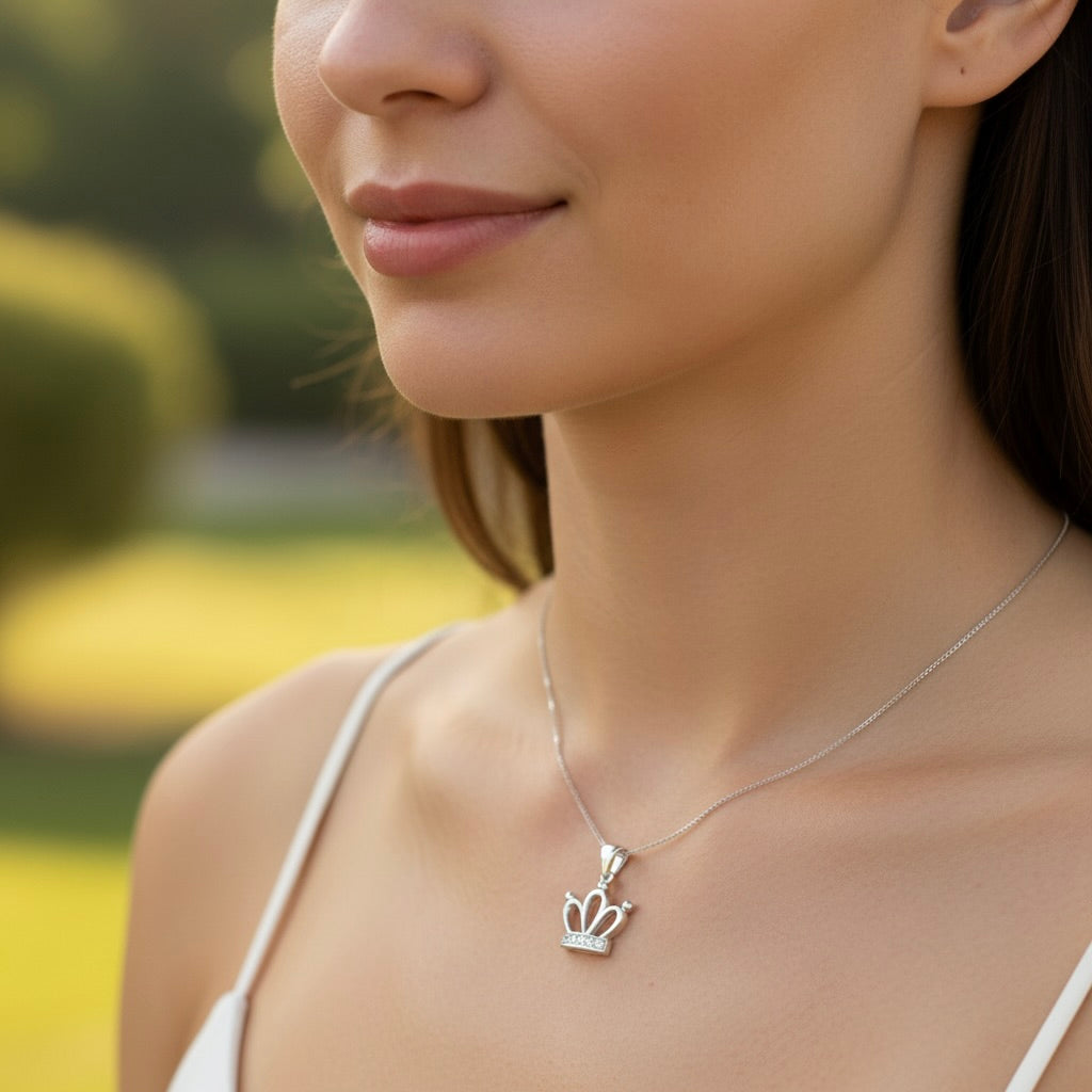 Sterling Silver 925 Royal Crown CZ Pendant "Tiara"