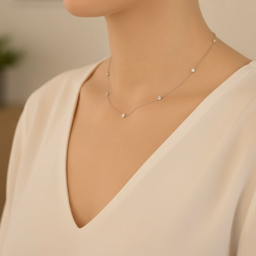 Sterling Silver 925 CZ Station Necklace "Phoebe"