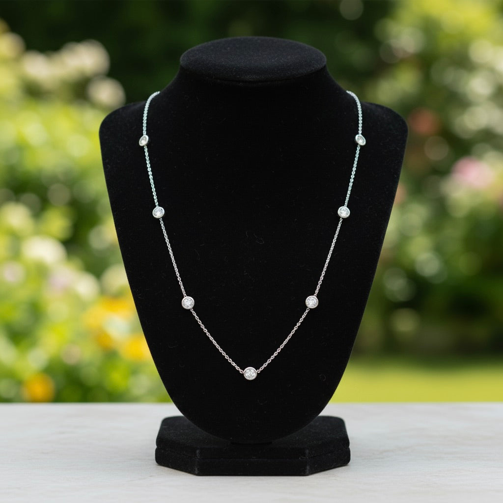 Sterling Silver 925 CZ Station Necklace "Phoebe"